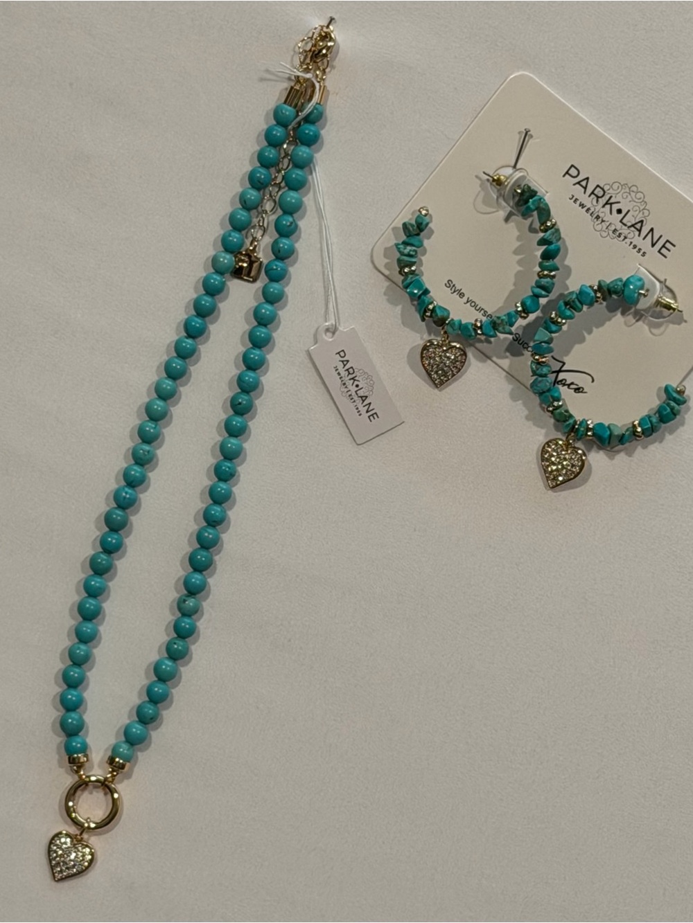 **Park Lane**Turquoise Beaded Necklace & Hoop Earring Set with Heart Charms